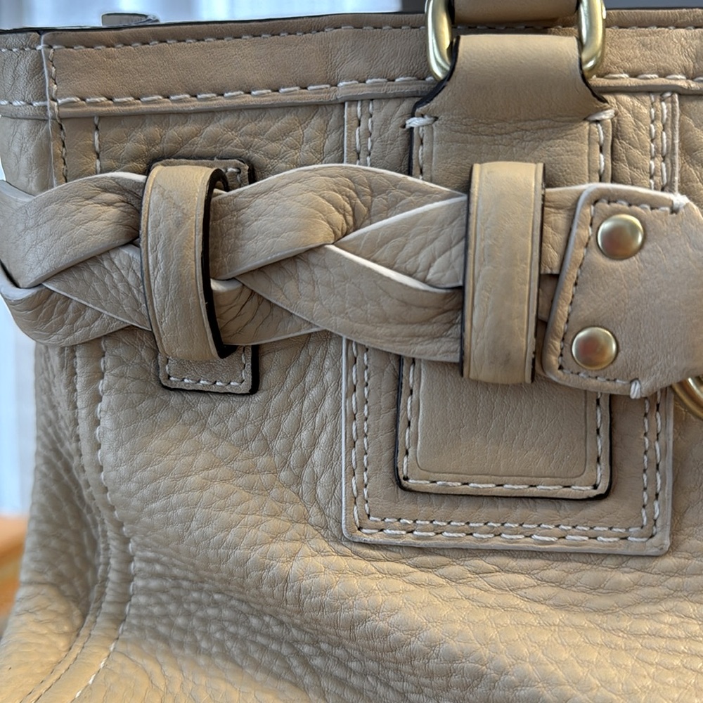 Coach 10529 Hamptons Cream Leather Belted Braided Carryall Handbag - Picture 3 of 7